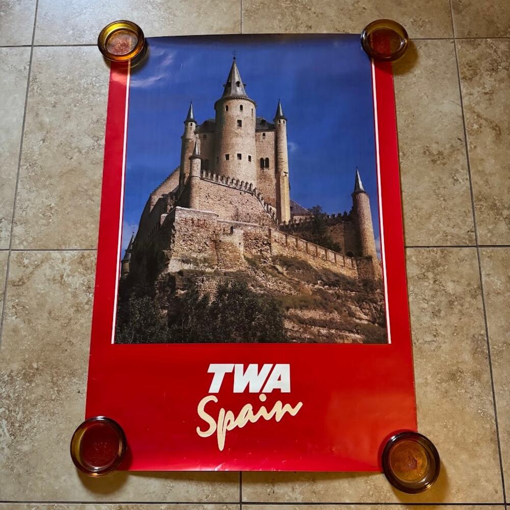 TWA Spain Alcazar Castle 1986 Vintage Trans World Airlines Poster 26" x 38"